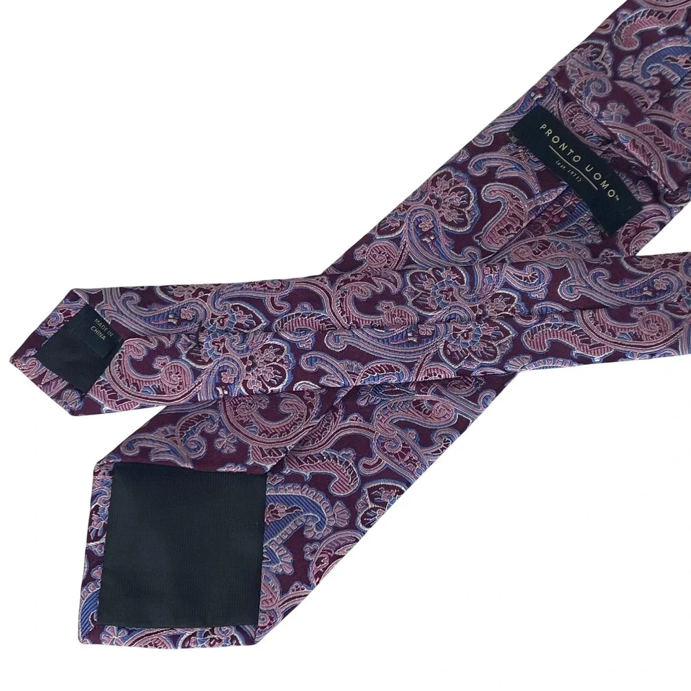 PRONTO UOMO Silk Tie Mens Burgundy Purple Blue Paisley Classic Jacquard 60x3‎